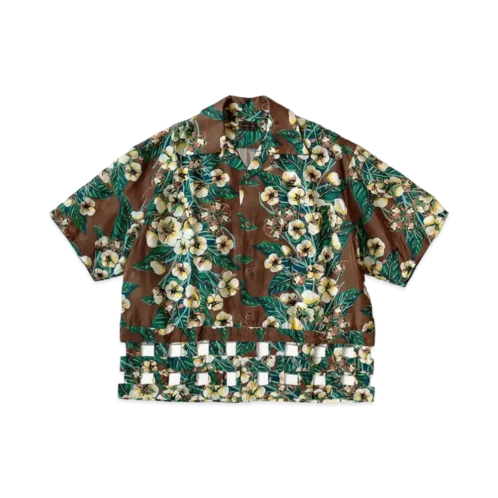KAPITAL Silk Rayon Cotton Flower Wind Pen Aloha Shirt "Brown"