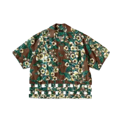 KAPITAL Silk Rayon Cotton Flower Wind Pen Aloha Shirt "Brown"