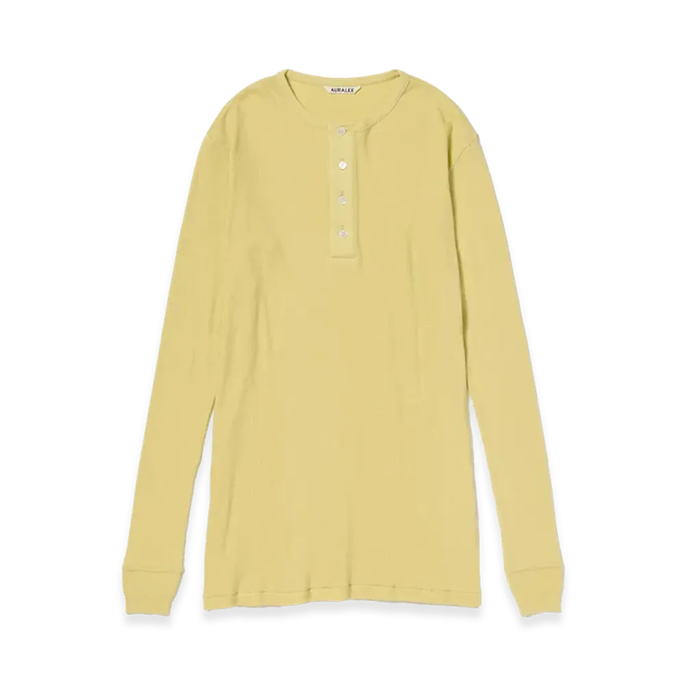 AURALEE Organic Soft Rib Henley Neck P/O "Dusty Yellow"