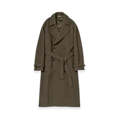 AURALEE Brushed Alpaca Wool Melton Trench Coat "Dark Olive"