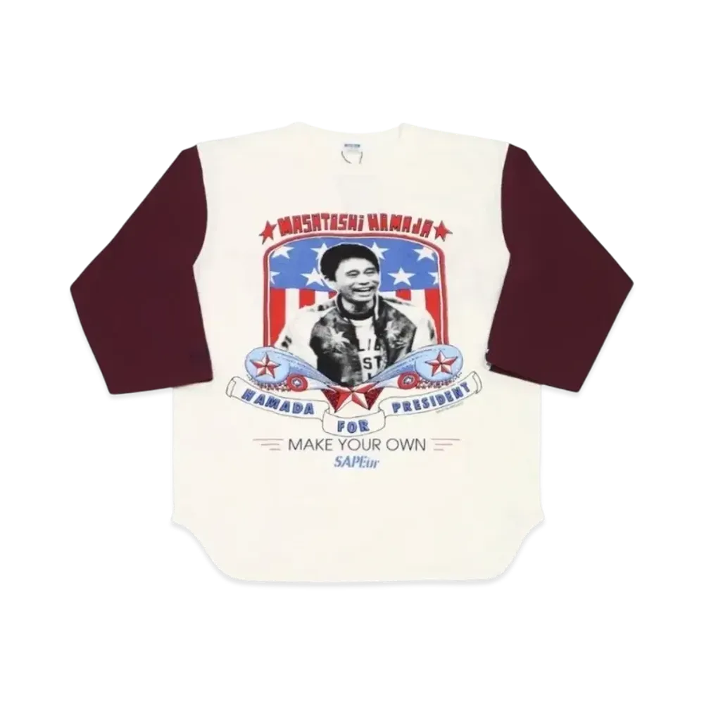 SAPEur x MASATOSHI HAMADA Hamada For Presiden 3/4 Sleeve "White Burgundy"