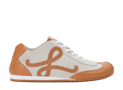 LOEWE Women's Ballet Runner 2.0 in Deerskin and Vegetable Tanned Calfskin "Soft White/Tan"
