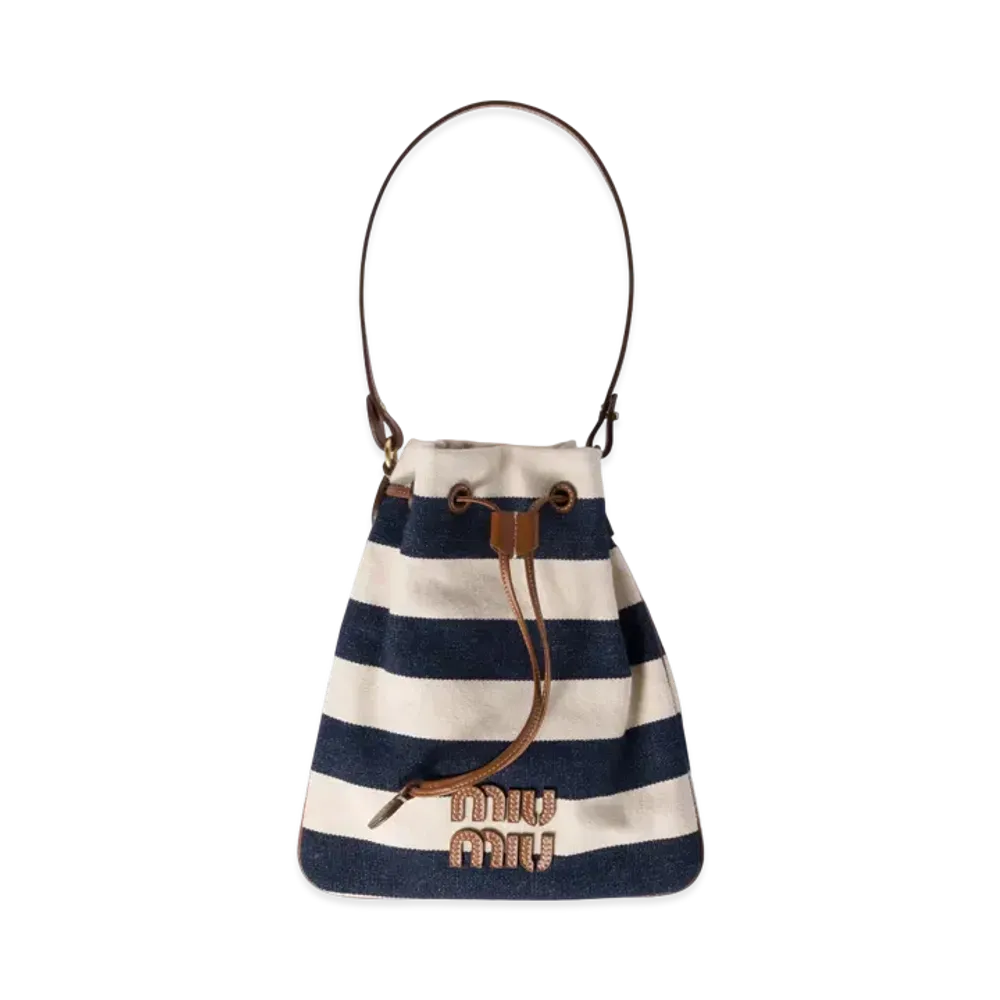 MIUMIU Striped Fabric Drawstring Pouch "Blue"