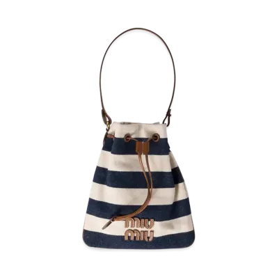 MIUMIU Striped Fabric Drawstring Pouch "Blue"