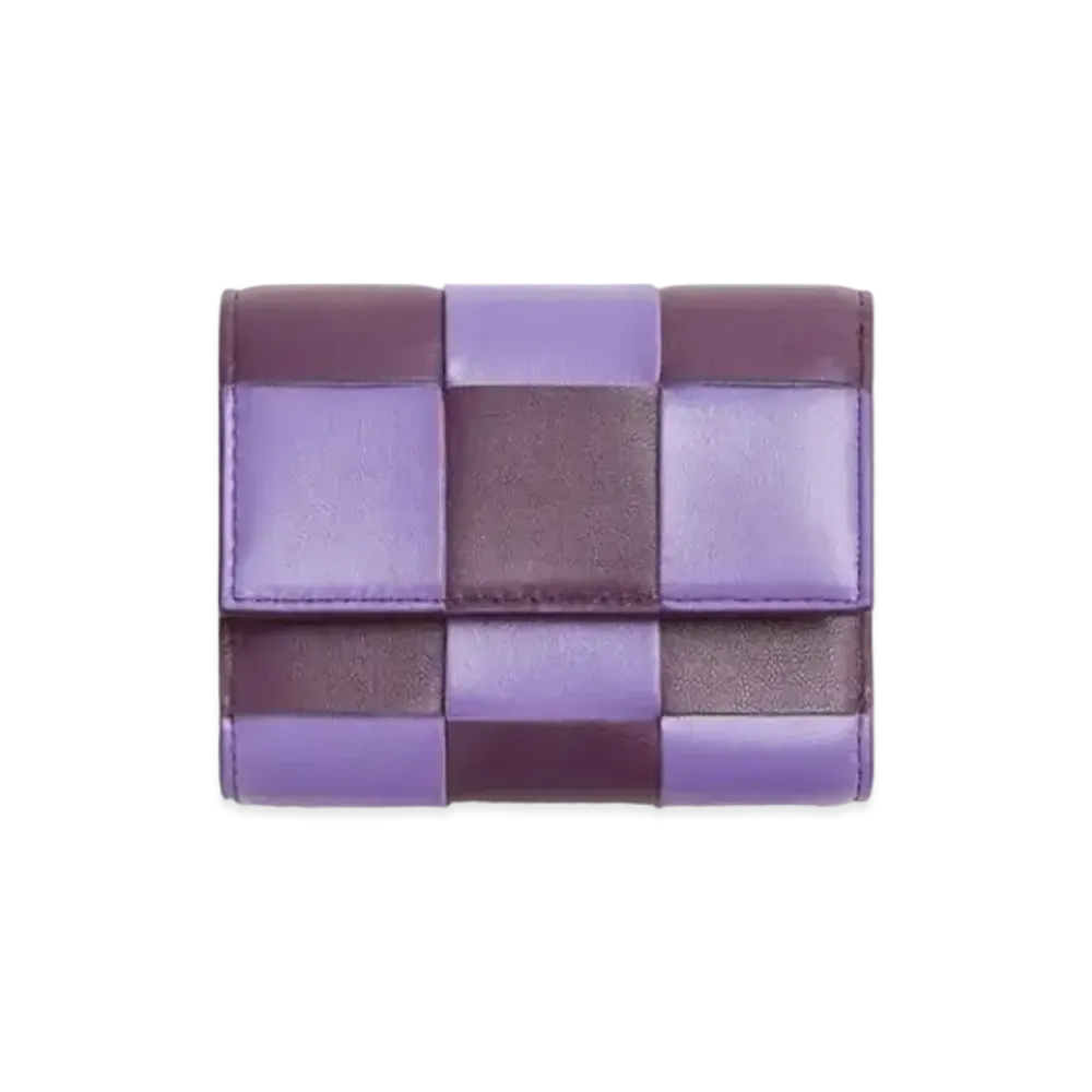 Bottega Veneta Casette Maxi Intrecciato Calfskin Zip Trifold Wallet "Purple/Eggplant"