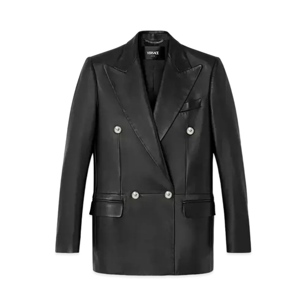 Versace Leather Straight-Fit Masculine Blazer "Black"