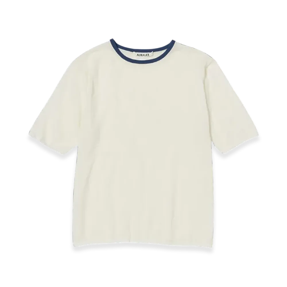 AURALEE Hard Twist High Gauge Wool Silk Knit T-Shirt "Ivory"