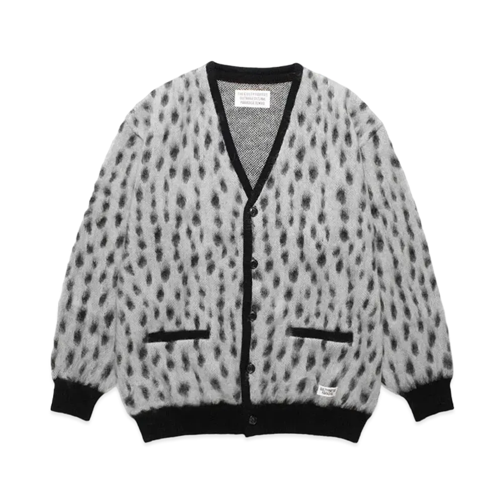 WACKO MARIA Leopard Jacquard Mohair Knit Cardigan "White"