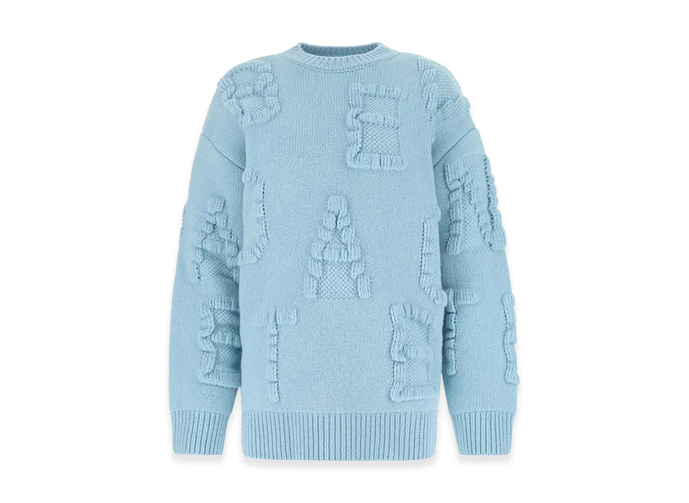Bottega Veneta Women's Stretch Wool Blend Shetland Alphabet Oversize Sweater "Light Blue"