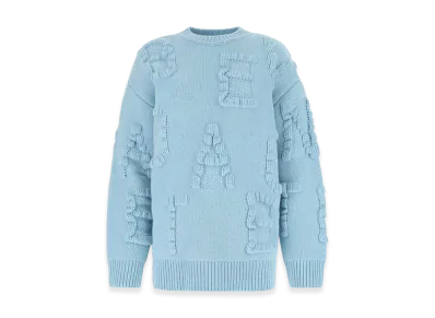 Bottega Veneta Women's Stretch Wool Blend Shetland Alphabet Oversize Sweater "Light Blue"