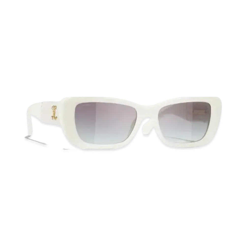 CHANEL Rectangle Sunglasses Acetate & Tweed "White"