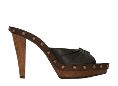 Saint Laurent Women's Babylone Clog Sandals "Eagle Brown"