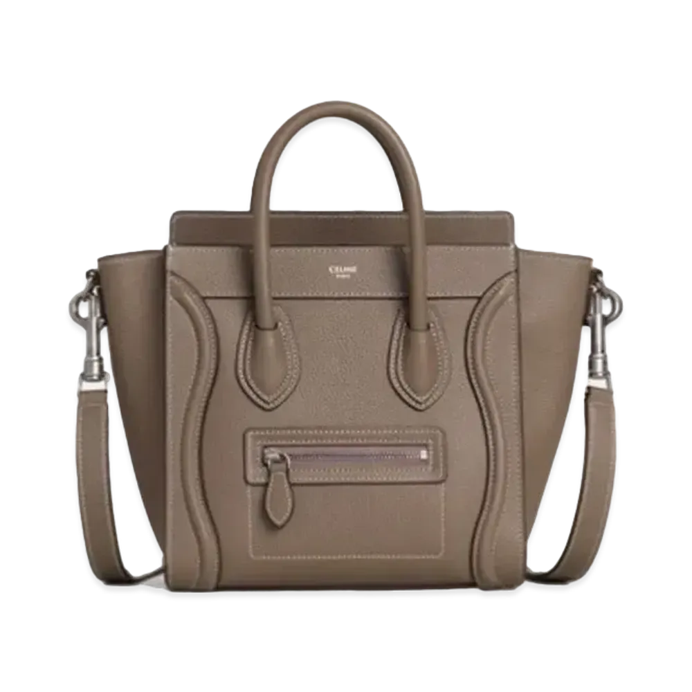 CELINE Nano Luggage Bag In Drummed Calfskin "Souris"