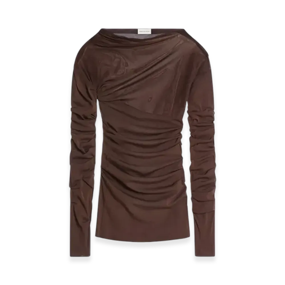 DRIES VAN NOTEN Sheer Draped Tee "Brown"