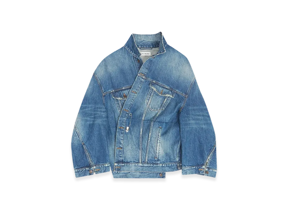 BALENCIAGA Women's Vintage Denim Twisted Sleeve Jacket "Blue"