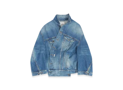 BALENCIAGA Women's Vintage Denim Twisted Sleeve Jacket "Blue"