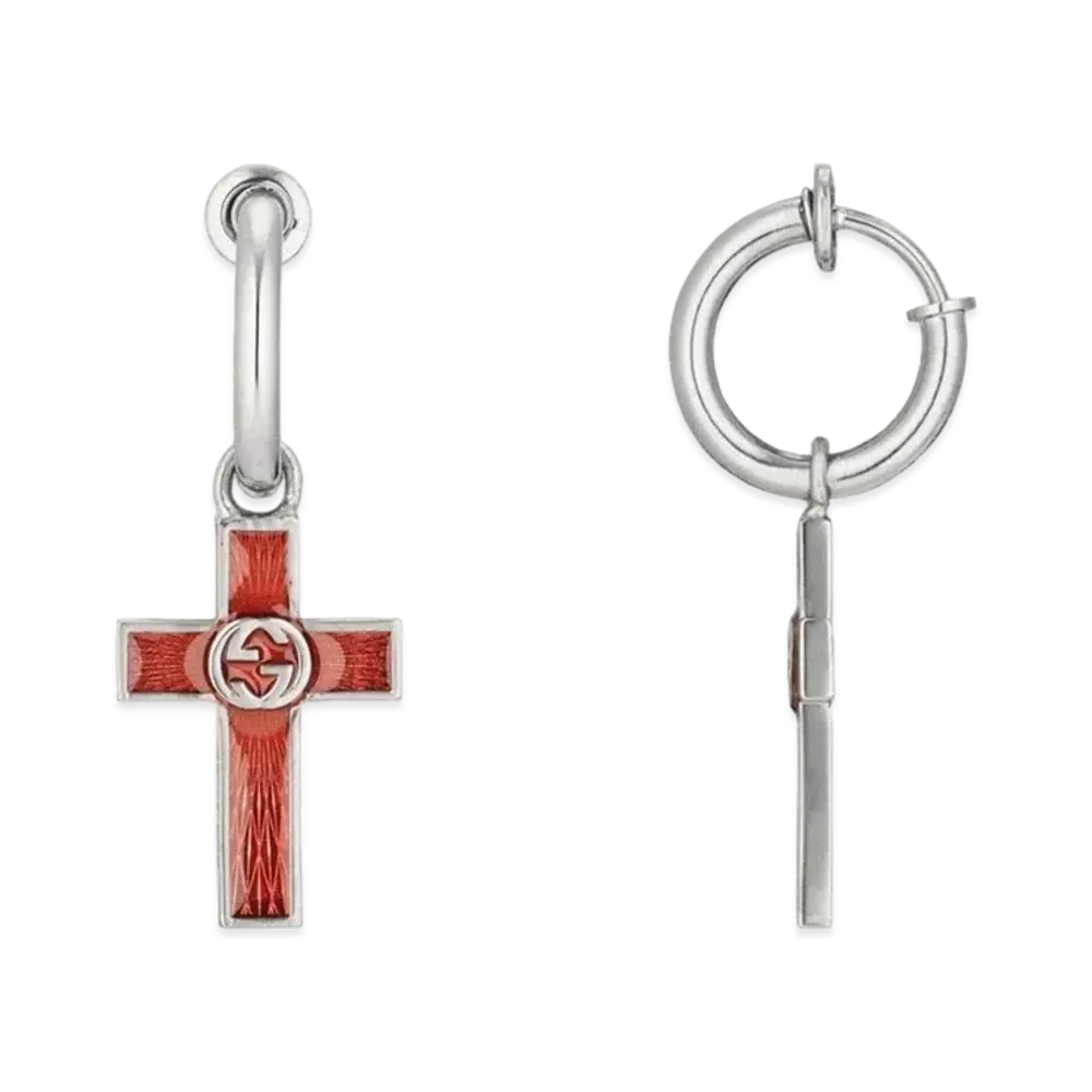 GUCCI Houndstooth G Letter Glaze Cross Single Earrings