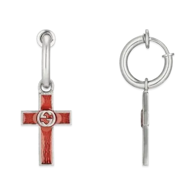 GUCCI Houndstooth G Letter Glaze Cross Single Earrings