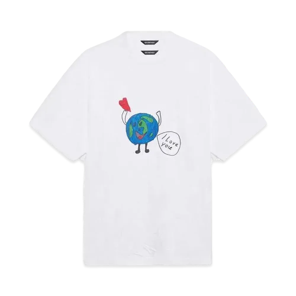 BALENCIAGA Love Earth Flatground Large Fit T-shrit "White"
