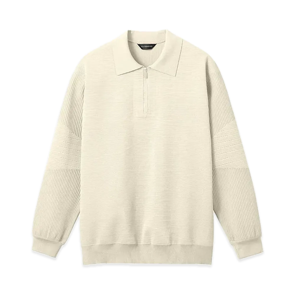 DESCENTE ALLTERRAIN Fusion Knit Long Sleeve Polo Shirt "Gray Beige"