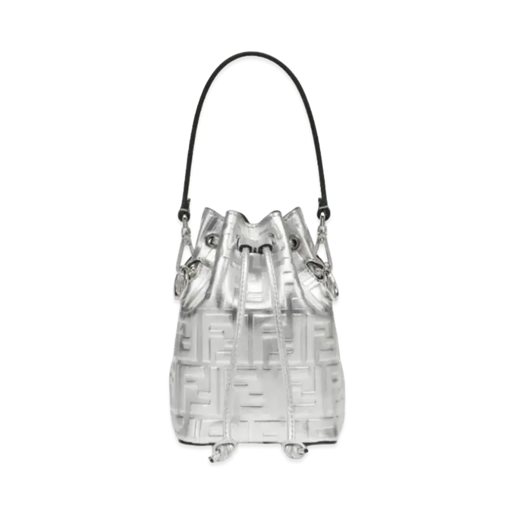 FENDI Mon Tresor Leather Mini Bag FF Motif "Silver"