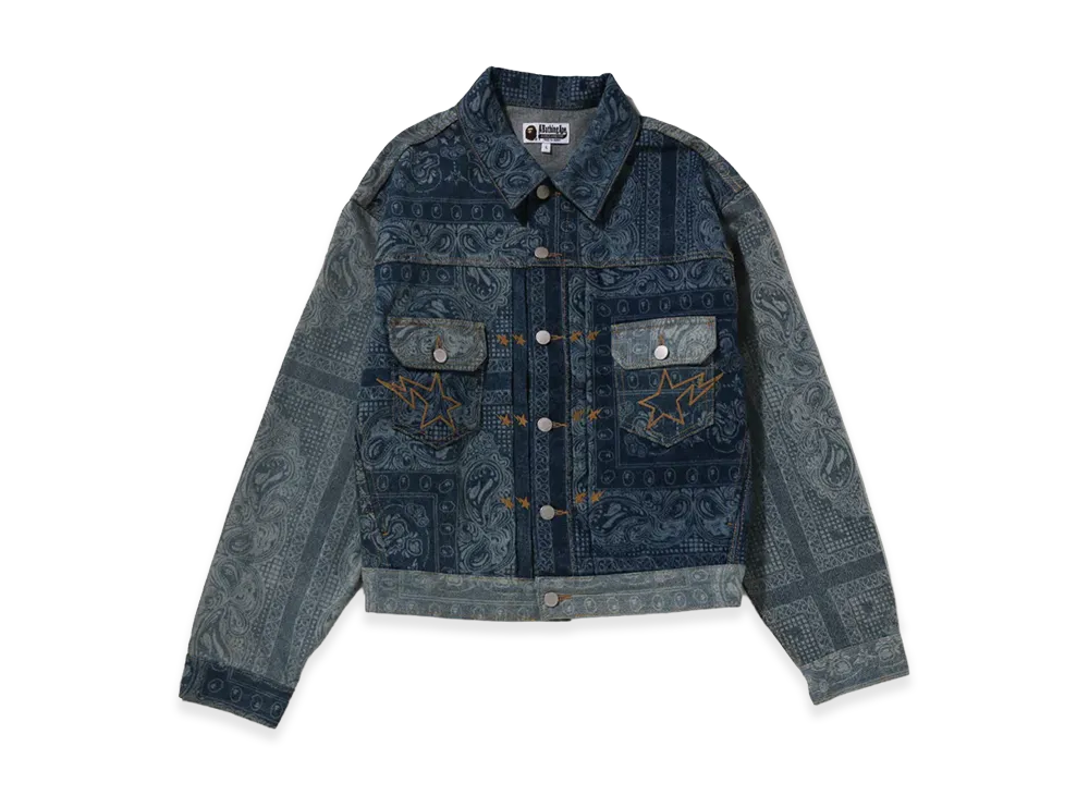 A BATHING APE Paisley Pattern Denim Trucker Jacket "Light Indigo"