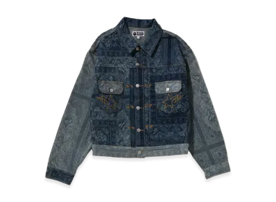 A BATHING APE Paisley Pattern Denim Trucker Jacket "Light Indigo"