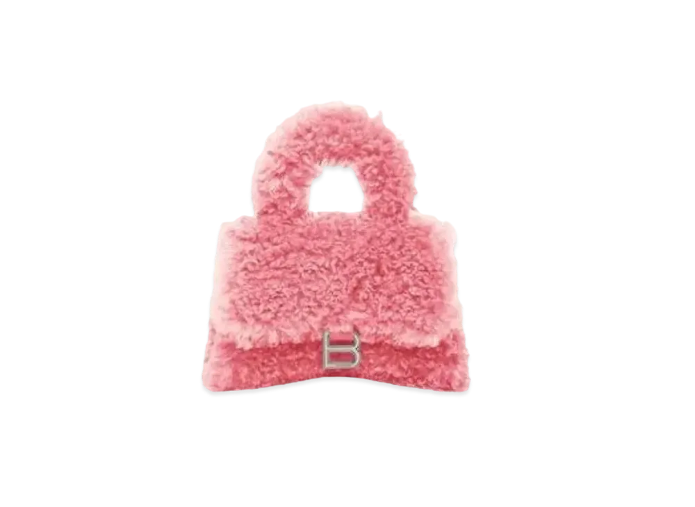 BALENCIAGA Furry Hourglass Mini Handbag With Chain "Pink"