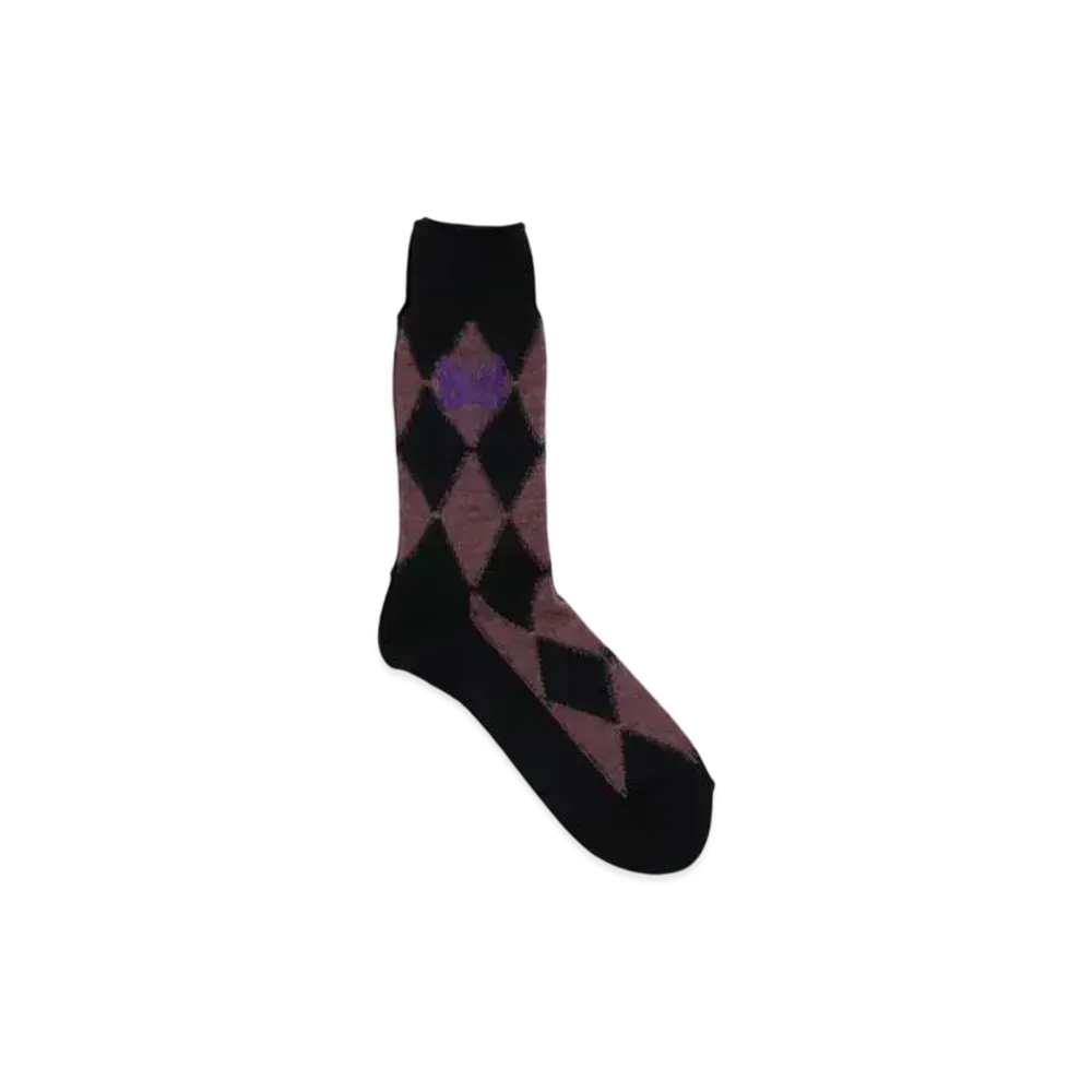NEEDLES Merino Wool Argyle Pattern Socks "Plum" PU067