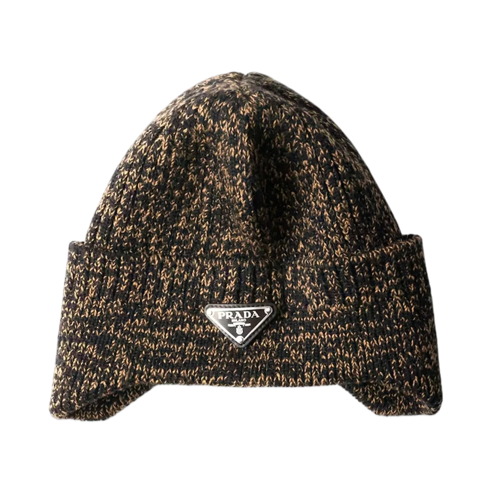 PRADA Melange Wool Beanie "Black/Camel"