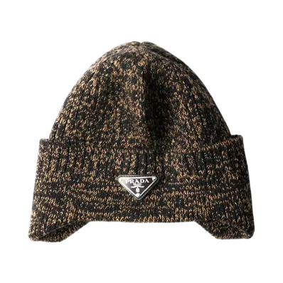 PRADA Melange Wool Beanie "Black/Camel"