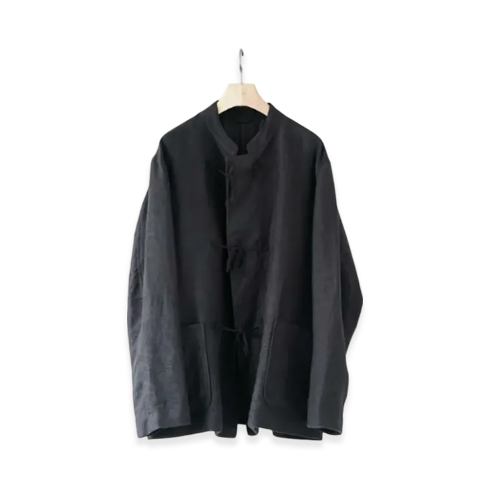 COMOLI Brushed Linen Stand Collar Jacket "Black"