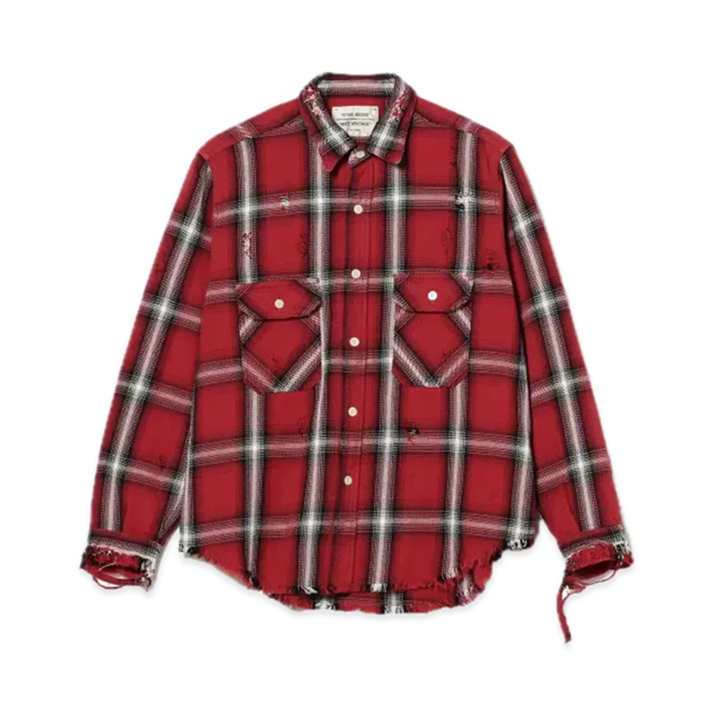 BEAMS FUTURE ARCHIVE Damage Check Nel Shirt "Red"