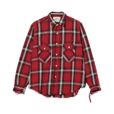 BEAMS FUTURE ARCHIVE Damage Check Nel Shirt "Red"