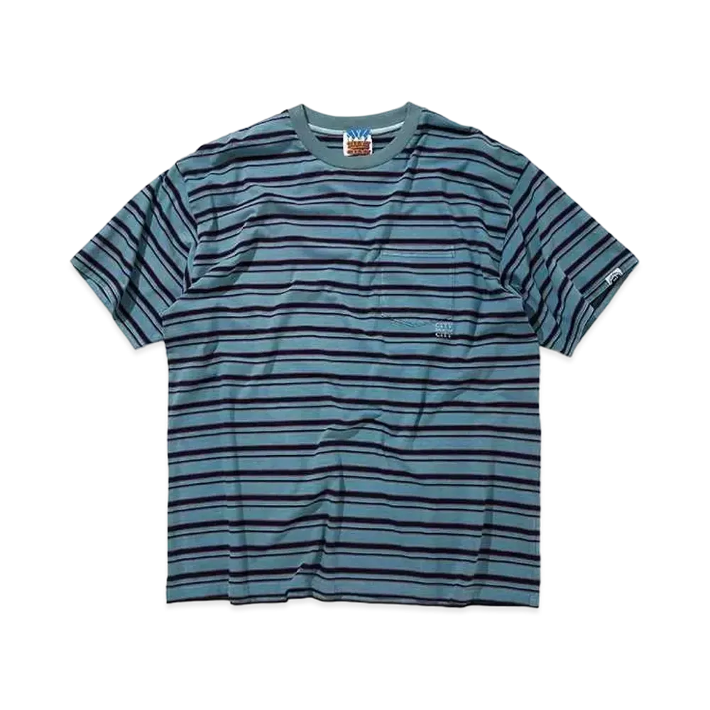 CITY COUNTRY CITY Embroidered Logo Overdye Border Pocket T-shirt "DEEP BLUE"