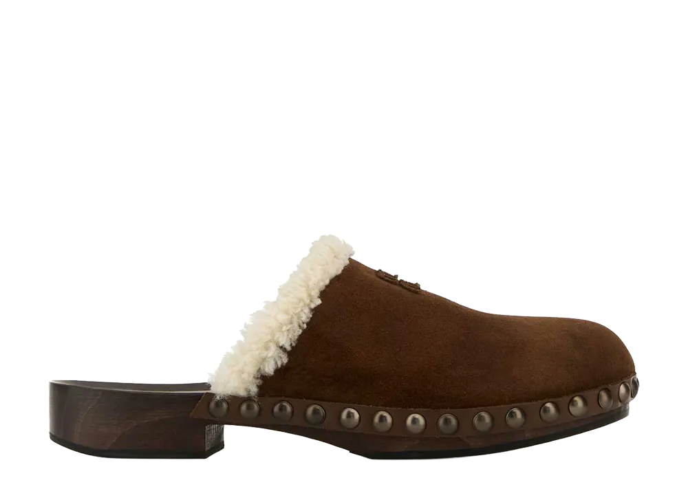 MIU MIU Women's Suede Shearling Wood Clog Shoes "Rovere"