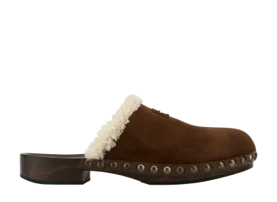 MIU MIU Women's Suede Shearling Wood Clog Shoes "Rovere"