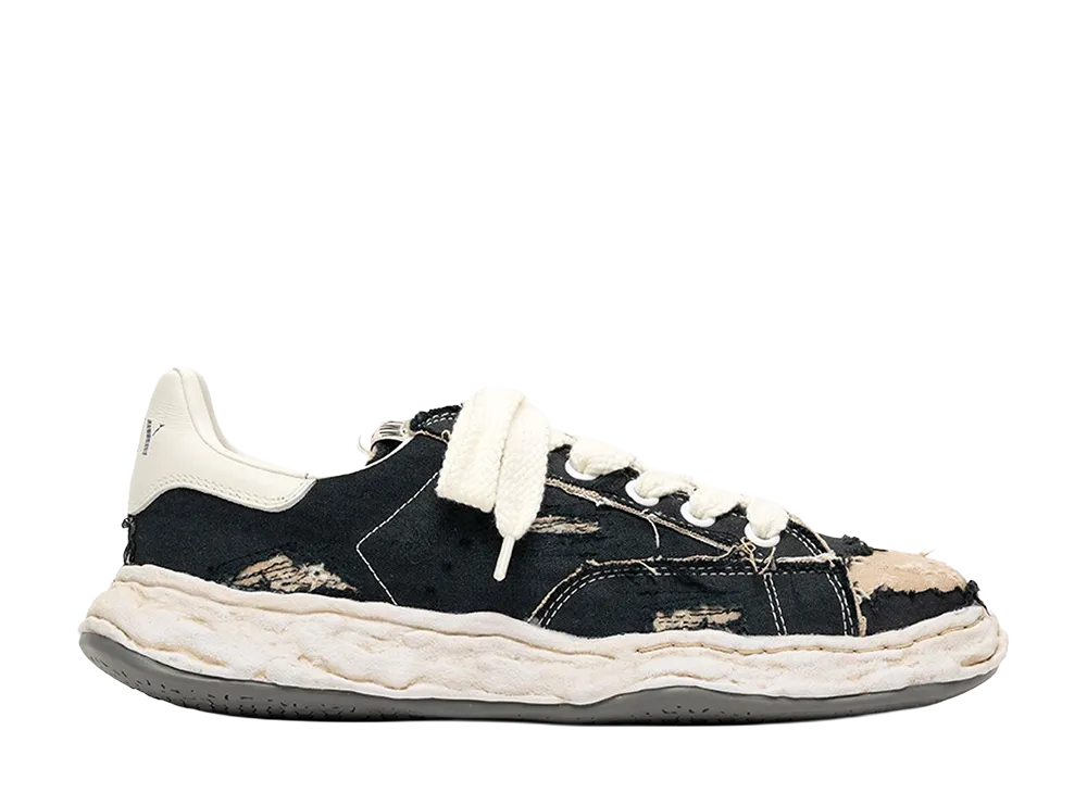 メゾンミハラヤスヒロ チャールズ オリジナルソール リップド オーバーダイ キャンバスローカットスニーカー "ブラック"