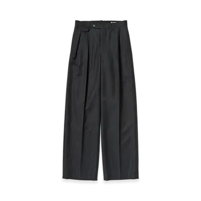 AURALEE Women's Bluefaced Wool Two-Tuck Slacks "Charcoal Navy Stripe"