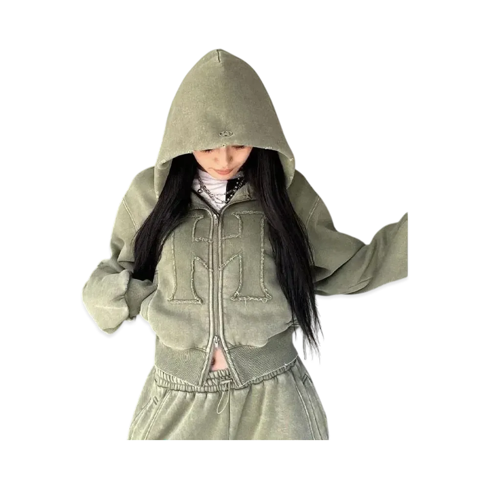 HTH H Vintage logo zip hoodie "KHAKI"