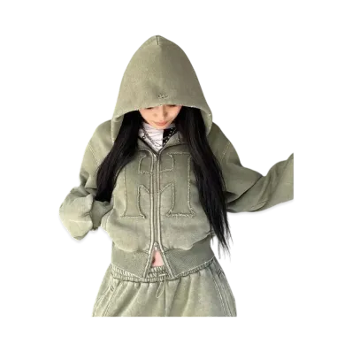 HTH H Vintage logo zip hoodie "KHAKI"