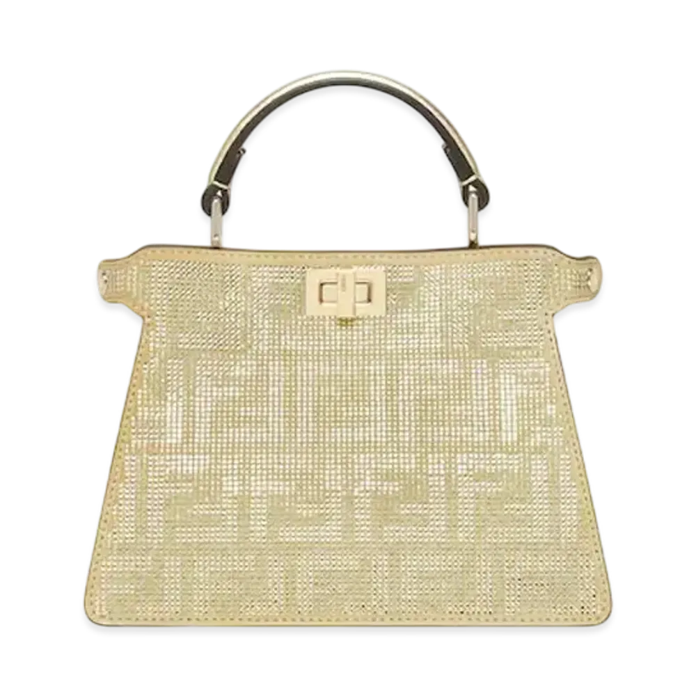 FENDI Peekaboo ISeeU Petite Suede Bag with FF in Crystals and Studs "Gold"