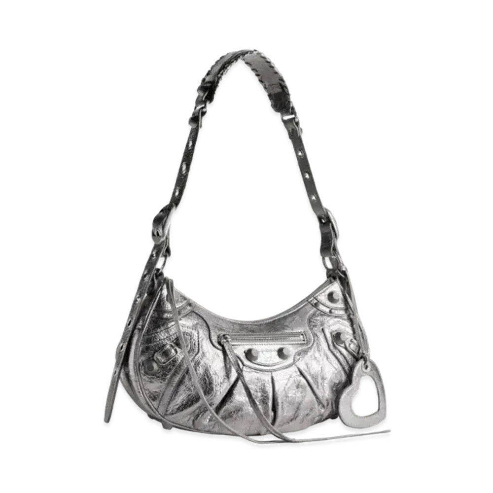 BALENCIAGA Le Cagole Metallic Small Shoulder Bag "Silver"