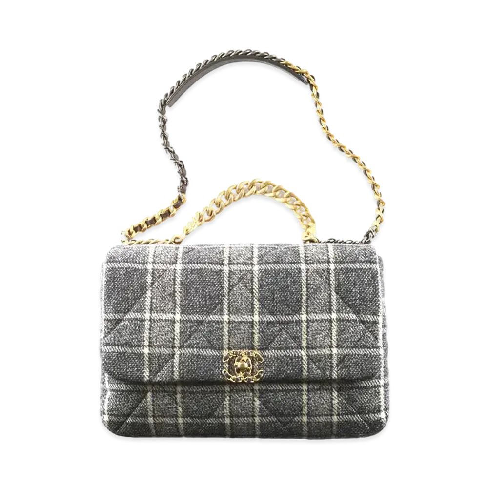 CHANEL Chanel 19 Maxi Handbag Tweed "Black/Navy Blue&Ecle"