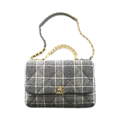 CHANEL Chanel 19 Maxi Handbag Tweed "Black/Navy Blue&Ecle"
