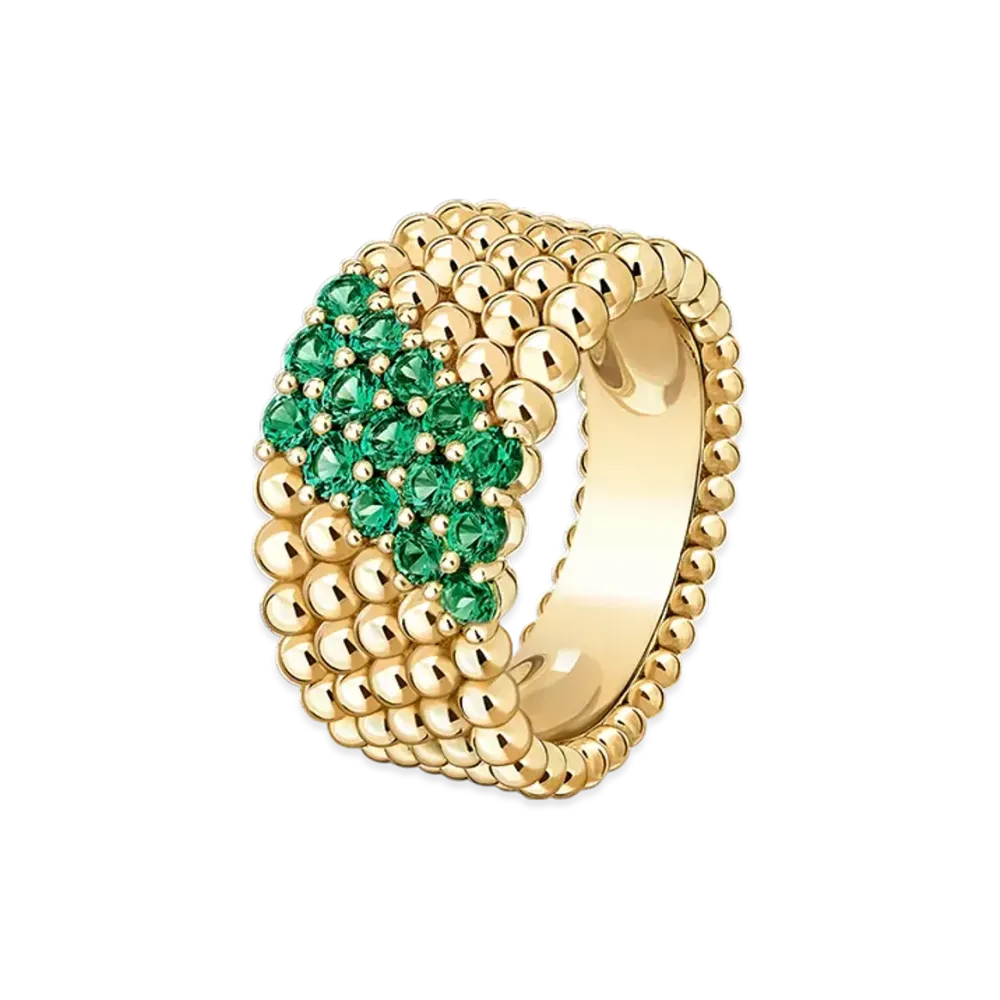 Van Cleef & Arpels Perlee couleurs ring 5 rows model "18K Yellow gold/Emerald"
