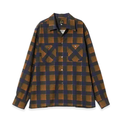 NEEDLES One-Up Shirt - Printed Flannel / Plaid "Orange"