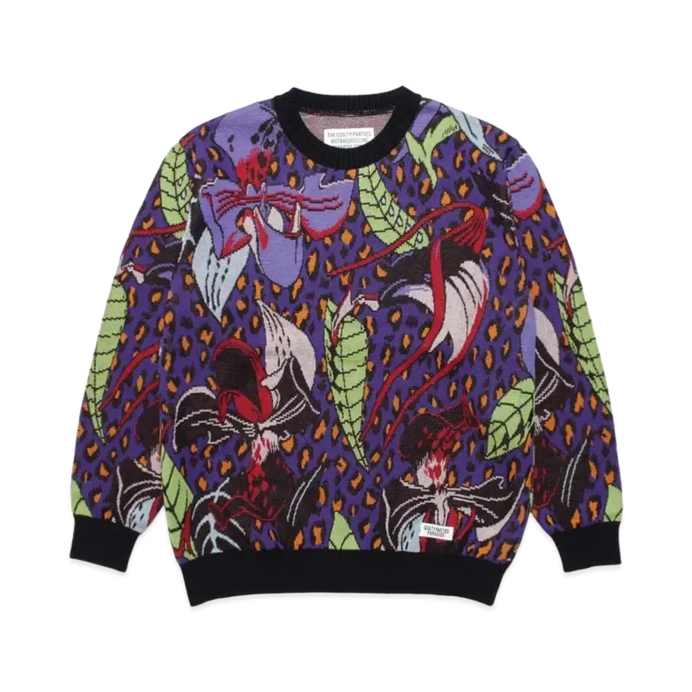 WACKO MARIA HIYATSUKAZU KNIT JACQUARD SWEATER "Purple"