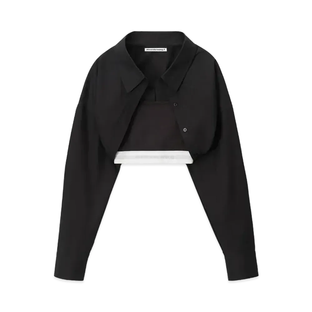 Alexander Wang Compact Cotton Layered Crop Bolero "Black"