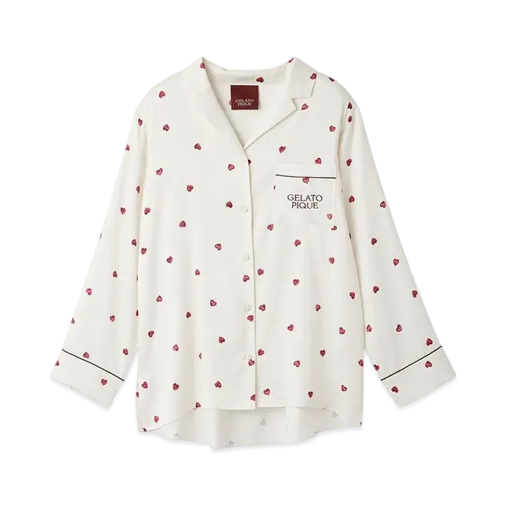 GELATO PIQUE Valentine Heart Pattern Satin Shirt "Cream"